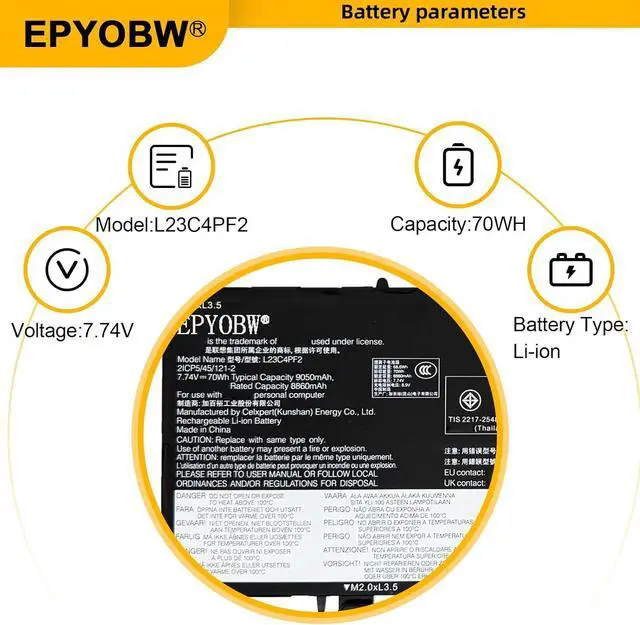 Alt view image 3 of 6 - L23C4PF2 Laptop Battery 70Wh 9050mAh 7.74V