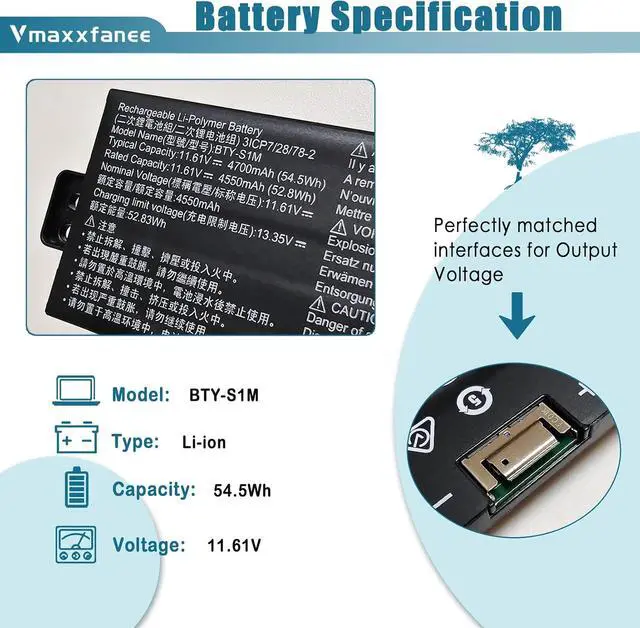 Alt view image 2 of 7 - 54.5Wh BTY-S1M Laptop Battery Replacement for MSI Claw A1M A1M-051US A1M-050US A1M-019CN A1M-025HK Handheld Gaming Tablet PC Series S9N-0Z6A200-AQ2 3ICP7/28/78-2 11.61V 4700mAh