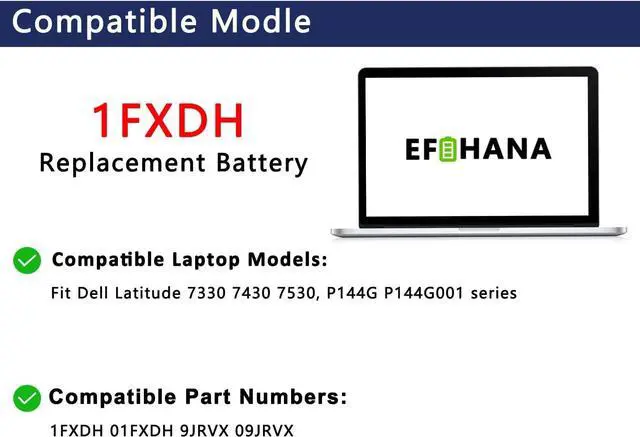 Alt view image 3 of 6 - 1FXDH 9JRVX Laptop Battery Replacement for Dell Latitude 7330 7430 7530 P144G P144G001 Series 11.4V 42Wh NOT fit 1WJT0 97Wh / 3CRH3 60Wh Version