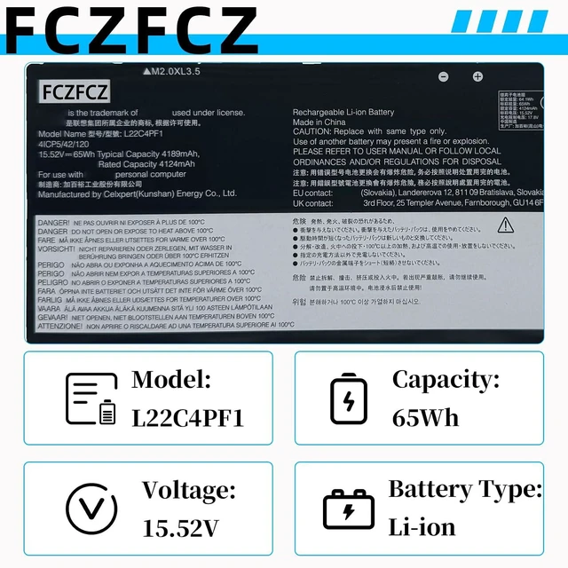 Alt view image 3 of 6 - L22C4PF1 Battery 65Wh 4189mAh Replacement for Lenovo Yoga Slim 6-14IAP8 6-14IRP8 / Slim 7-14IMH9 Series SB11N45302 5B11N45328 SB11J63615 5B11J63614 L22D4PF1 L22M4PF1 15.52V