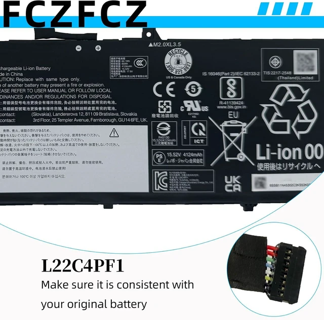 Alt view image 4 of 6 - L22C4PF1 Battery 65Wh 4189mAh Replacement for Lenovo Yoga Slim 6-14IAP8 6-14IRP8 / Slim 7-14IMH9 Series SB11N45302 5B11N45328 SB11J63615 5B11J63614 L22D4PF1 L22M4PF1 15.52V