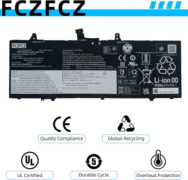 Alt view image 5 of 6 - L22C4PF1 Battery 65Wh 4189mAh Replacement for Lenovo Yoga Slim 6-14IAP8 6-14IRP8 / Slim 7-14IMH9 Series SB11N45302 5B11N45328 SB11J63615 5B11J63614 L22D4PF1 L22M4PF1 15.52V