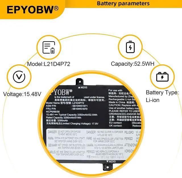 Alt view image 4 of 6 - L21D4P72 Laptop Battery 52.5Wh L21M4P73 L21L4P72 L21M4P74