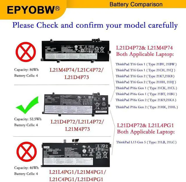 Alt view image 3 of 6 - L21D4P72 Laptop Battery 52.5Wh L21M4P73 L21L4P72 L21M4P74