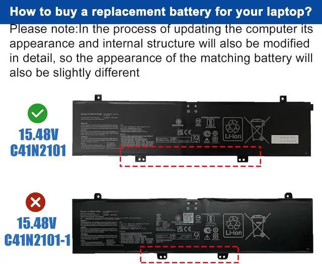Alt view image 2 of 7 - C41N2101 0B200-04110000 0B200-04110100 Laptop Battery Replacement for ASUS ROG Zephyrus G14 GA402 GA402R Zenbook Pro 14 Duo UX8402ZA VivoBook Pro 15X K6501ZM TUF Dash F15 FX517 Series 15.48V 76Wh