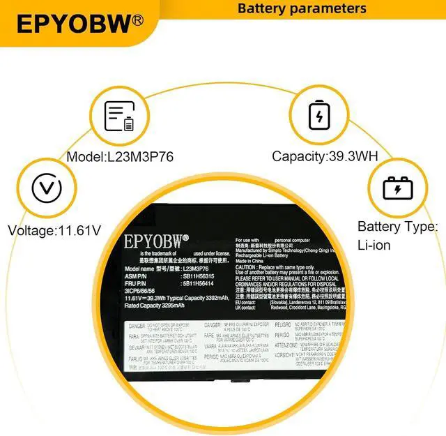 Alt view image 4 of 7 - L23M3P76 Laptop Battery 39.3Wh 3392mAh 11.61V