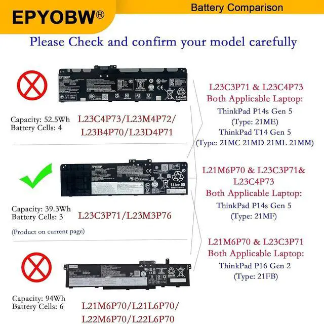 Alt view image 3 of 7 - L23M3P76 Laptop Battery 39.3Wh 3392mAh 11.61V