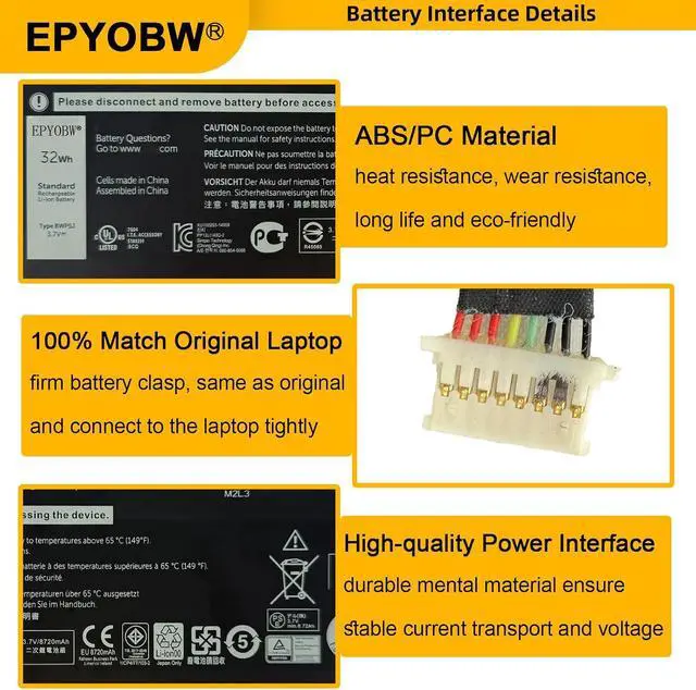 Alt view image 4 of 7 - 8WP5J Laptop Battery 32Wh 8210mAh 2-Cell 3.7V 08WP5J 69Y4H 069Y4H