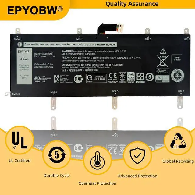 Alt view image 5 of 7 - 8WP5J Laptop Battery 32Wh 8210mAh 2-Cell 3.7V 08WP5J 69Y4H 069Y4H