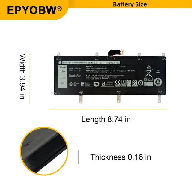 Alt view image 7 of 7 - 8WP5J Laptop Battery 32Wh 8210mAh 2-Cell 3.7V 08WP5J 69Y4H 069Y4H