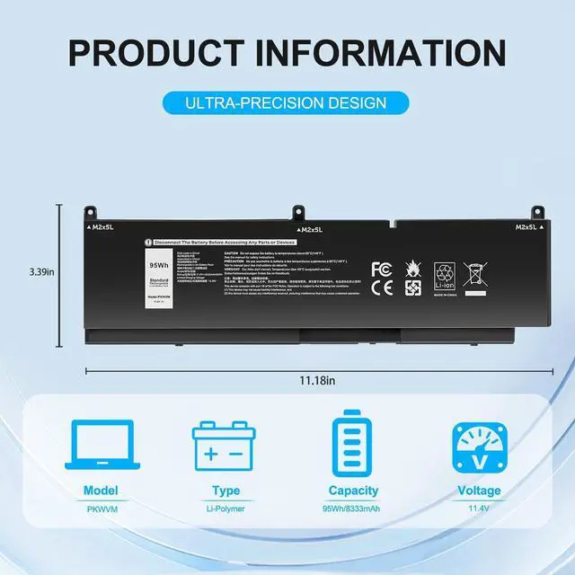 Alt view image 3 of 7 - PKWVM Laptop Battery Replacement for Dell Precision 7550 7560 7750 7760 Mobile Workstation P44E P93F P44E001 P93F002 C903V CR72X 0CR72X 0447VR 068N03 17C06
