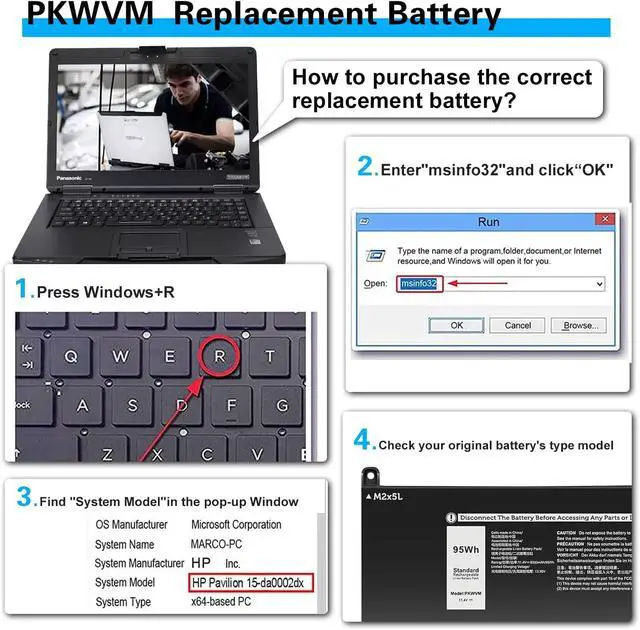 Alt view image 6 of 7 - PKWVM Laptop Battery Replacement for Dell Precision 7550 7560 7750 7760 Mobile Workstation P44E P93F P44E001 P93F002 C903V CR72X 0CR72X 0447VR 068N03 17C06