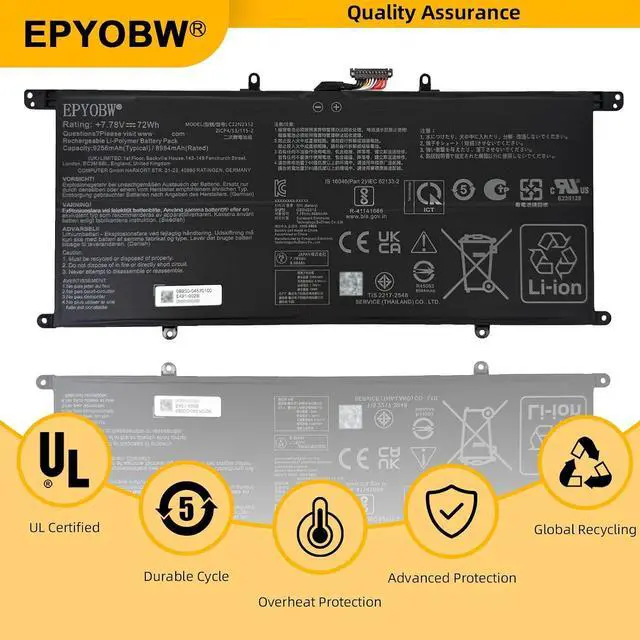 Alt view image 5 of 7 - C22N2312 Laptop Battery 72Wh 9256mAh 4-Cell 7.78V Compatible with Asus Zenbook S 14 UX5406 UX5406S UX5406SA Series 0B200-04570100 2ICP4/53/115-2