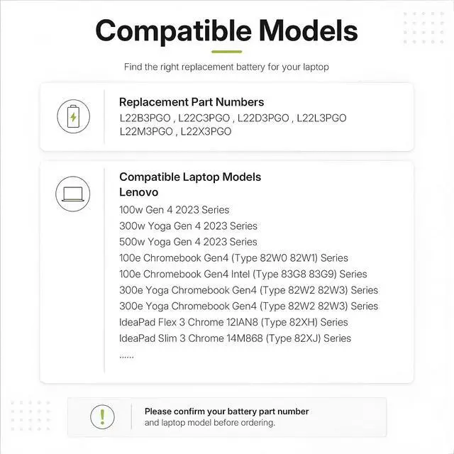 Alt view image 2 of 6 - Tanch L22C3PG0 Laptop Battery for Lenovo 100e/300e Chromebook Gen4 IdeaPad Flex 3 Chrome 12IAN8 Slim 3 Chrome 14M868,L22B3PGO L22D3PGO L22L3PGO L22M3PGO L22X3PGO