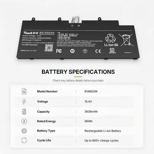 Alt view image 3 of 6 - Tanch R14B02W Laptop Battery for Xiaomi RedmiBook Pro 14 2021 XMA2006-AB AJ DJ FJ CJ BA BB BJ RJ