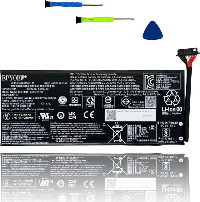 Main image of L23B2PK0 Laptop Battery 49.2Wh 6348mAh 7.76V Compatible with Lenovo Legion Go 8APU1 83E1 Series SB11M36299 5B11M36296 L23M2PK0 SB11M36297 5B11M36298