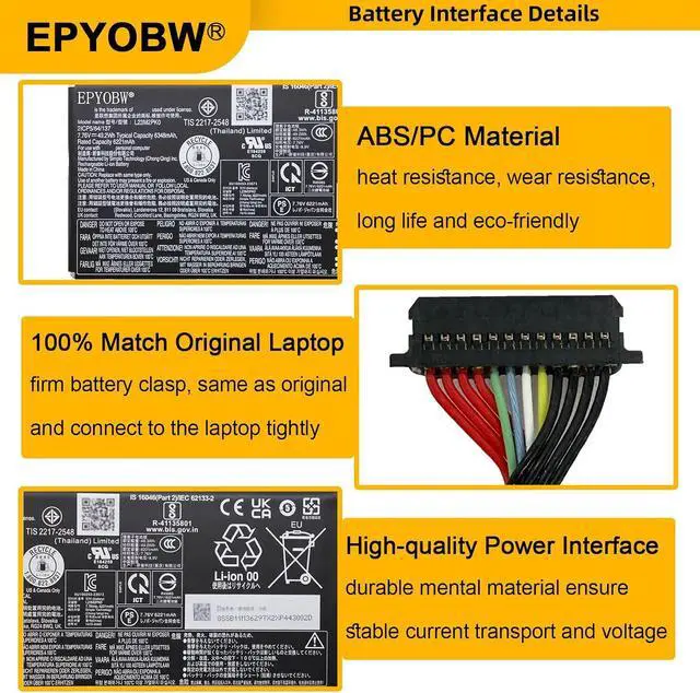 Alt view image 4 of 6 - L23M2PK0 Laptop Battery 49.2Wh 6348mAh 7.76V SB11M36297