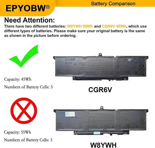 Alt view image 3 of 7 - CGR6V Laptop Battery 45Wh 4000mAh 11.25V Compatible with Dell Chromebook 11 CC11260 / Pro 13 Plus PB13250 / Pro 14 PC14250 Series X95KV 001W6F 01W6F 02CVPR 2CVPR 01W31D 1W31D