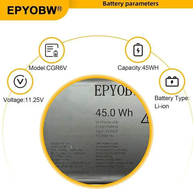Alt view image 4 of 7 - CGR6V Laptop Battery 45Wh 4000mAh 11.25V Compatible with Dell Chromebook 11 CC11260 / Pro 13 Plus PB13250 / Pro 14 PC14250 Series X95KV 001W6F 01W6F 02CVPR 2CVPR 01W31D 1W31D