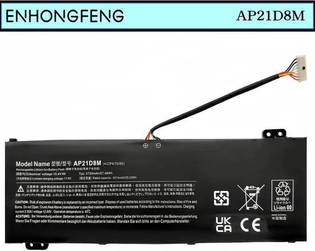 Alt view image 2 of 7 - AP21D8M New Laptop Battery Replacement for Acer Nitro 5 AN515-47 AN515-46 AN515-58 AN515-58-766R AN515-58-56CL AN515-58-72QR,Nitro V 15 ANV15-51,Nitro 16 AN16-51 AN16-51-74BV Series