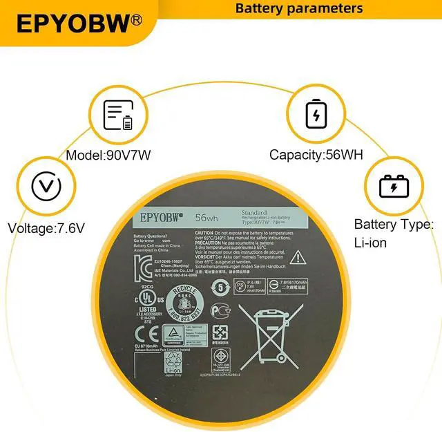 Alt view image 3 of 7 - 90V7W Laptop Battery 56Wh 7435mAh 7.6V Compatible with Dell XPS 13 9343 / XPS 13 9350 13-9350-D1508 13-9350-D1508G / XPS 13D 9343 13D-9343-150 13D-9343-1508 Series 5K9CP DIN02 JD25G