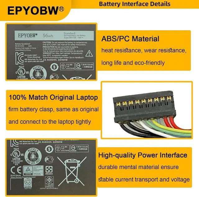 Alt view image 4 of 7 - 90V7W Laptop Battery 56Wh 7435mAh 7.6V Compatible with Dell XPS 13 9343 / XPS 13 9350 13-9350-D1508 13-9350-D1508G / XPS 13D 9343 13D-9343-150 13D-9343-1508 Series 5K9CP DIN02 JD25G