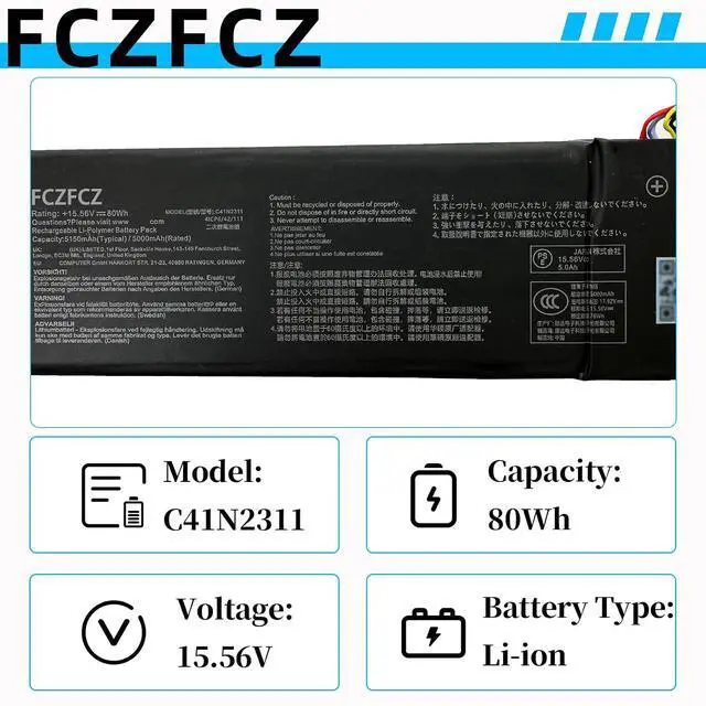 Alt view image 4 of 7 - C41N2311 Battery 80Wh Replacement for Asus ROG Ally X Ally X (2024) RC72LA RC72LA-ALLYX.Z1X Gaming Handheld Parts Series 0B200-04560000 15.56V