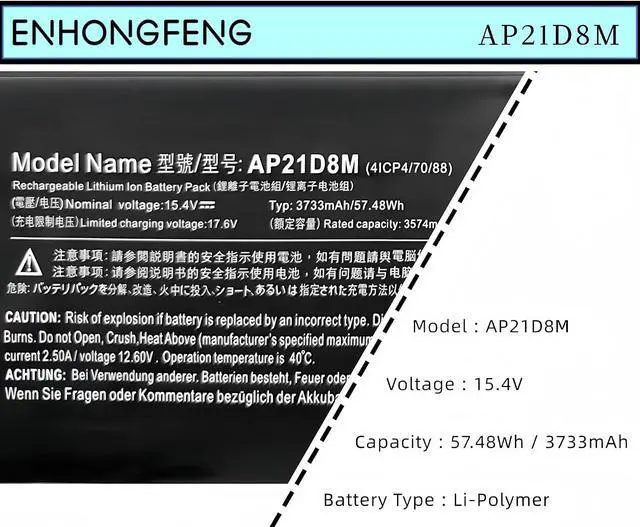 Alt view image 4 of 7 - AP21D8M New Laptop Battery Replacement for Acer Nitro 5 AN515-47 AN515-46 AN515-58 AN515-58-766R AN515-58-56CL AN515-58-72QR,Nitro V 15 ANV15-51,Nitro 16 AN16-51 AN16-51-74BV Series