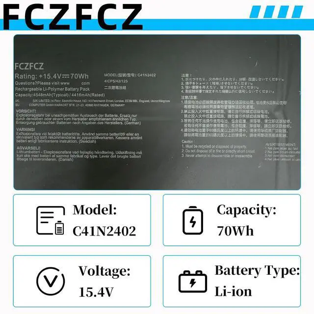 Alt view image 3 of 7 - C41N2402 Battery 70Wh 4545mAh Replacement for Asus M3607HA Vivobook S16 M3607HA M3607KA S3607CA S3607QA S3607VA Vivobook 14/18 M1807HA S14 M3407HA TP3407 TP3407SA Series 0B200-04630100 15.4V