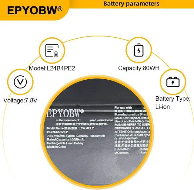 Alt view image 3 of 7 - L24B4PE2 Laptop Battery 80Wh 10260mAh 7.8V Compatible with Lenovo ThinkPad X9-15 Gen 1 Series SB11Q35380 5B11Q35379 SB11Q35382 5B11Q35381