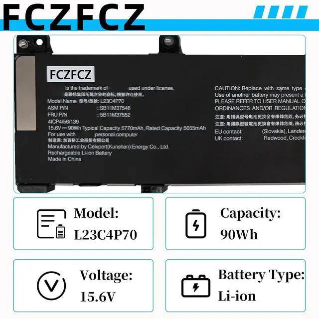 Alt view image 3 of 6 - L23C4P70 Battery 90Wh 5770mAh Replacement for Lenovo ThinkPad P1 Gen 7 21KV 21KW Series SB11M37548 5B11M37552 L23D4P70 SB11M37549 5B11M37553 15.6V 4-Cell