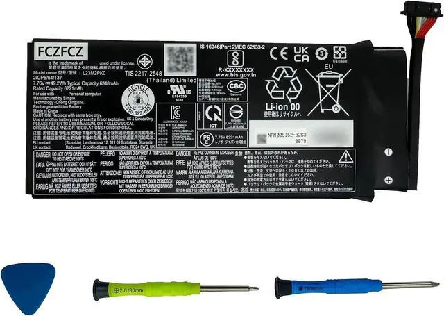 Main image of L23M2PK0 Battery 49.2Wh 6348mAh Replacement for Lenovo Legion Go 8APU1 83E1 Series SB11M36297 5B11M36298 L23B2PK0 SB11M36299 5B11M36296 7.76V 2-Cell
