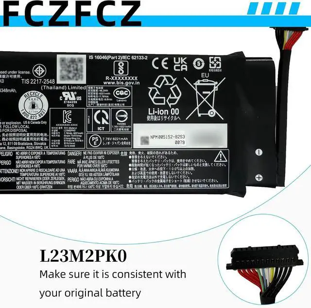 Alt view image 4 of 6 - L23M2PK0 Battery 49.2Wh 6348mAh Replacement for Lenovo Legion Go 8APU1 83E1 Series SB11M36297 5B11M36298 L23B2PK0 SB11M36299 5B11M36296 7.76V 2-Cell