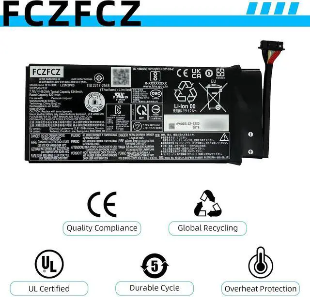 Alt view image 5 of 6 - L23M2PK0 Battery 49.2Wh 6348mAh Replacement for Lenovo Legion Go 8APU1 83E1 Series SB11M36297 5B11M36298 L23B2PK0 SB11M36299 5B11M36296 7.76V 2-Cell
