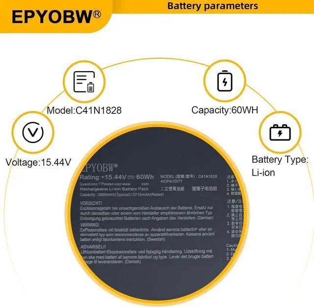 Alt view image 3 of 6 - C41N1828 Laptop Battery 60Wh 3890mAh 15.44V Compatible with Asus ROG Zephyrus S GX531GV GX531GW GX531GWR GX531GX GX531GXR GX532GV GX532GW GX535GV GX535GW Series 0B200-03020200 0B20003020200
