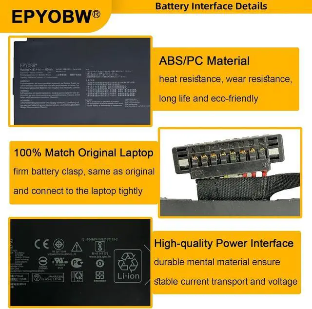 Alt view image 4 of 6 - C41N1828 Laptop Battery 60Wh 3890mAh 15.44V Compatible with Asus ROG Zephyrus S GX531GV GX531GW GX531GWR GX531GX GX531GXR GX532GV GX532GW GX535GV GX535GW Series 0B200-03020200 0B20003020200
