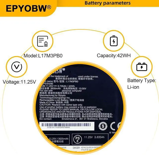 Alt view image 4 of 7 - L17M3PB0(Cable to Right) Laptop Battery 42Wh 3735mAh 11.25V Compatible with Lenovo 100e Chromebook 500e Chromebook Series 5B10Q13163 L17C3PG0 5B10Q38232 L17L3PB0 5B10Q13162