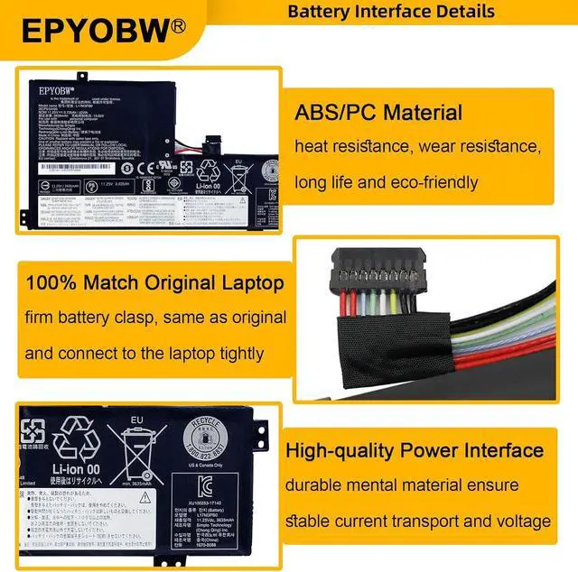 Alt view image 5 of 7 - L17M3PB0(Cable to Right) Laptop Battery 42Wh 3735mAh 11.25V Compatible with Lenovo 100e Chromebook 500e Chromebook Series 5B10Q13163 L17C3PG0 5B10Q38232 L17L3PB0 5B10Q13162