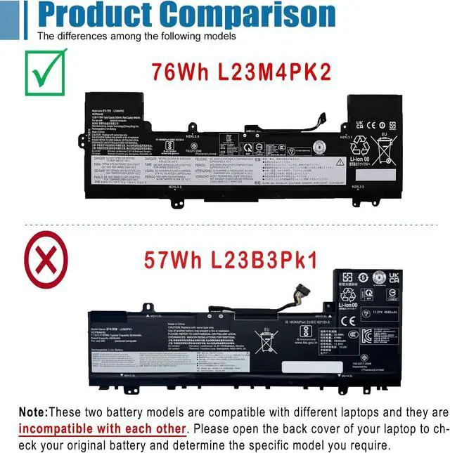 Alt view image 2 of 7 - L23M4PK2 Laptop Battery Replacement for Lenovo IdeaPad Slim 5 16ABR8 (Type: 82XG) 16IAH8 (Type: 83BG) 16IRL8 (Type: 82XF) Series L22C4PA5 L22D4PA5 15.08V 76Wh 5040mAh