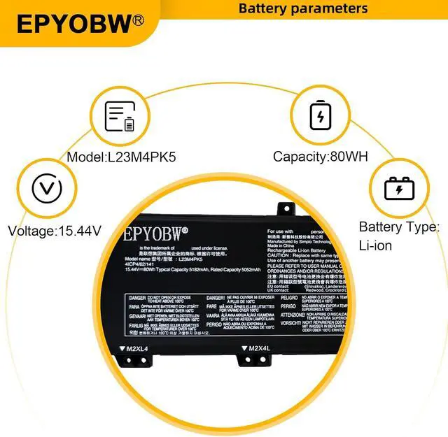 Alt view image 3 of 5 - L23M4PK5 Laptop Battery 80Wh 5182mAh 15.44V Compatible with Lenovo Legion 5 16IRX9 Series SB11M64607 5B11M64613 L23X4PK5 SB11M64605 5B11M64609 L23D4PK5 SB11M64611 5B11M64606