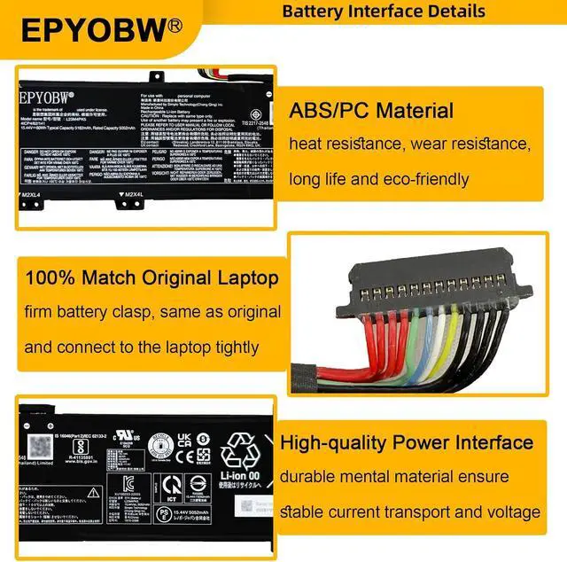 Alt view image 4 of 5 - L23M4PK5 Laptop Battery 80Wh 5182mAh 15.44V Compatible with Lenovo Legion 5 16IRX9 Series SB11M64607 5B11M64613 L23X4PK5 SB11M64605 5B11M64609 L23D4PK5 SB11M64611 5B11M64606