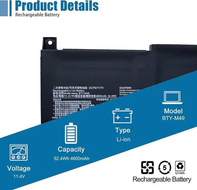 Alt view image 2 of 6 - BTY-M49 Laptop Battery Replacement for MSI Prestige 14 A10SC-009 i7-10710U A10SC-057RU Modern 14 B10M B10RAS Series 11.4V 52.4Wh 4600mAh