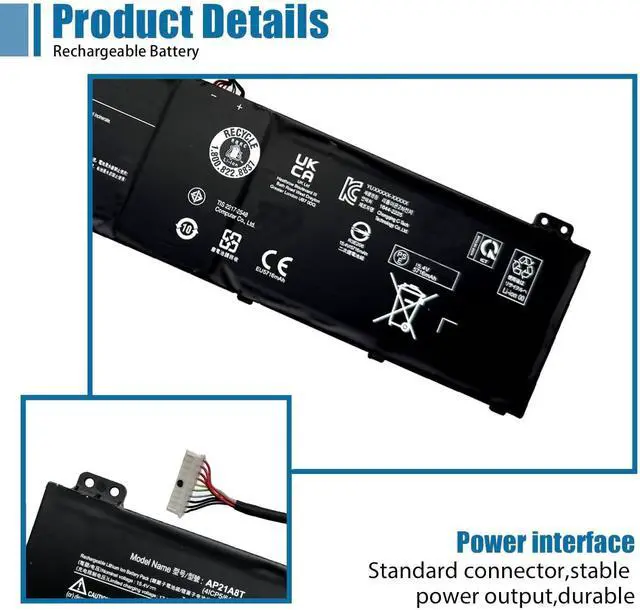 Alt view image 3 of 6 - AP21A8T Laptop Battery Replacement for Acer Predator Helios 300 PH317-56-78LY PH317-56-78SM PH315-55-78L7 PH315-55-796N Nitro 5 AN517-55-78KU/713K Series AP21A7T AP21A5T 15.4V 90.61Wh 5716mAh