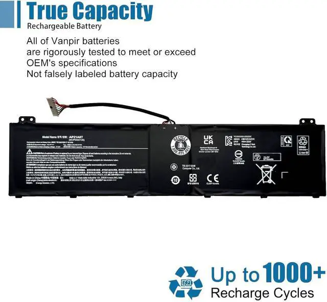Alt view image 5 of 6 - AP21A8T Laptop Battery Replacement for Acer Predator Helios 300 PH317-56-78LY PH317-56-78SM PH315-55-78L7 PH315-55-796N Nitro 5 AN517-55-78KU/713K Series AP21A7T AP21A5T 15.4V 90.61Wh 5716mAh