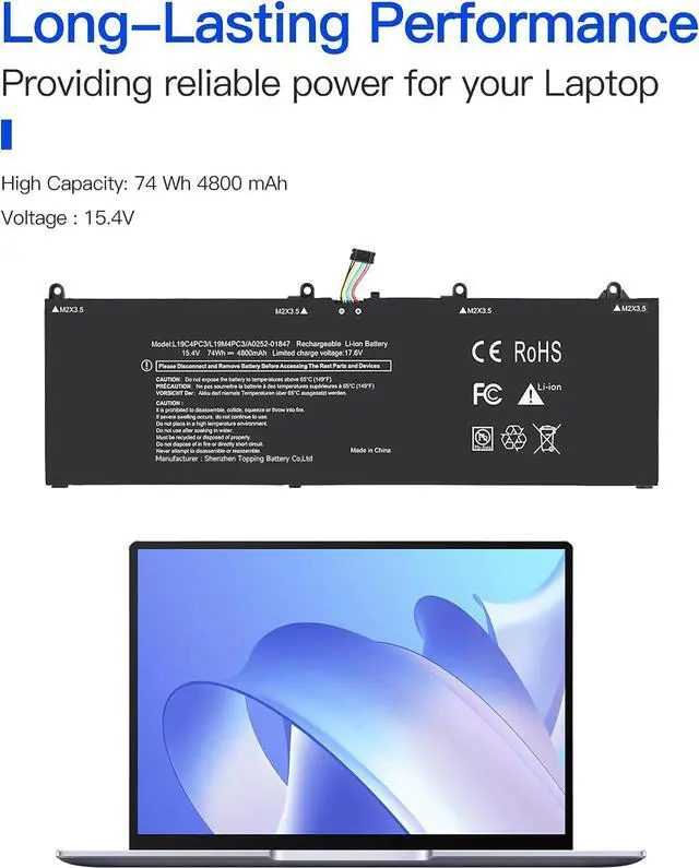 Alt view image 2 of 4 - L19C4PC3 Laptop Battery Replacement for Lenovo Legion S7-15IMH5 82BC Legion S7-15ARH5 82HM Series SB10Z49582 SB10Z49580 5B10Z49583 5B10Z49581 L19M4PC3