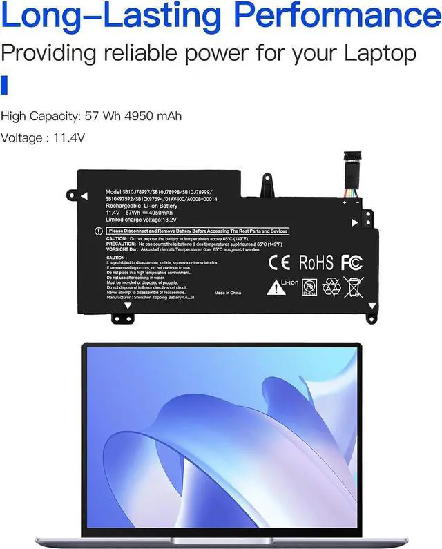 Alt view image 2 of 4 - SB10J78997 Laptop Battery Replacement for Lenovo ThinkPad 13 1st 2nd Gen 13 Chromebook S2 1st 2nd Gen Series 01AV400 01AV401 01AV402 01AV435 01AV436 01AV437 SB10J78998 SB10J78999