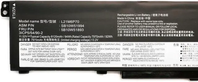 Alt view image 2 of 7 - L21L6P70 L21M6P70 L21C6P70 L21D6P70 5B10W51893 Laptop Battery Replacement for Lenovo ThinkPad P16 Gen 1 (Type 21D6, 21D7) / ThinkPad P16 Gen 2 (Type 21FA, 21FB) Series(11.52V 94Wh)