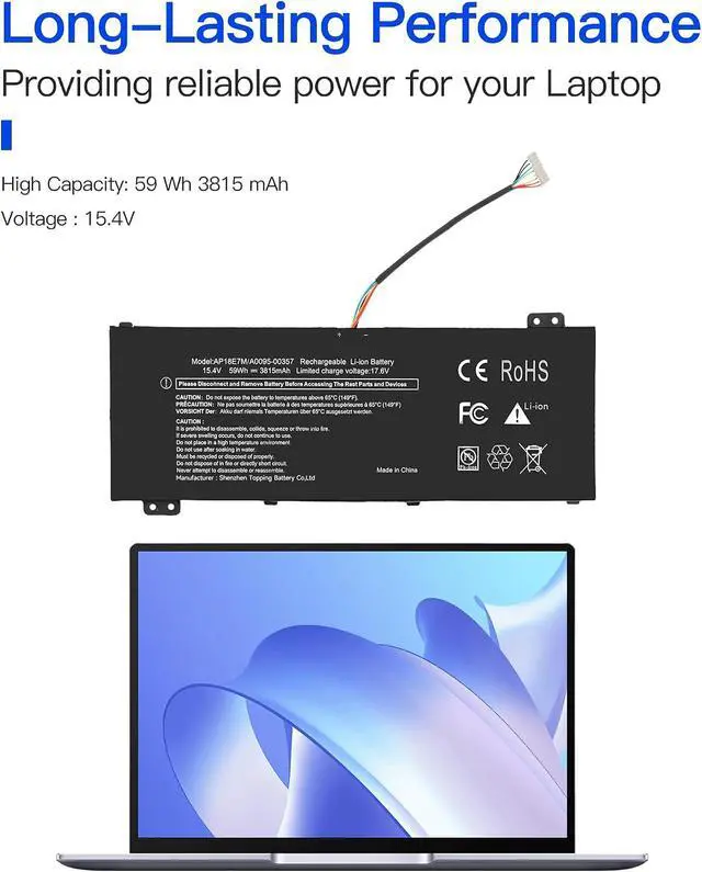 Alt view image 2 of 4 - AP18E7M Laptop Battery for Acer Nitro 5 AN515-43 AN515-52 AN517-41 Nitro 7 AN715-51 AN715-52 Aspire 7 A715-74G Predator Triton 300 PT315-51 Predator Helios 300 PH315-52 PH315-53 PH317-53