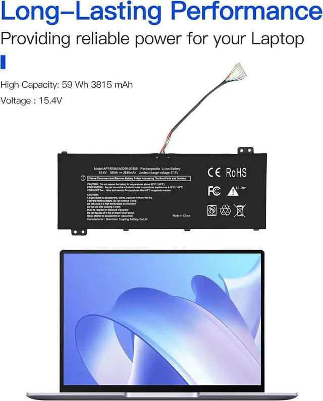 Alt view image 2 of 4 - AP18E8M Laptop Battery for Acer Nitro 7 AN715-51 Nitro 5 AN515-54 AN515-55 AN517-51 Aspire 7 A715-74G Predator Helios 300 PH315-52 PH317-53 AP18E7M 4ICP4/70/88 4ICP4/69/90 KT.00407.009