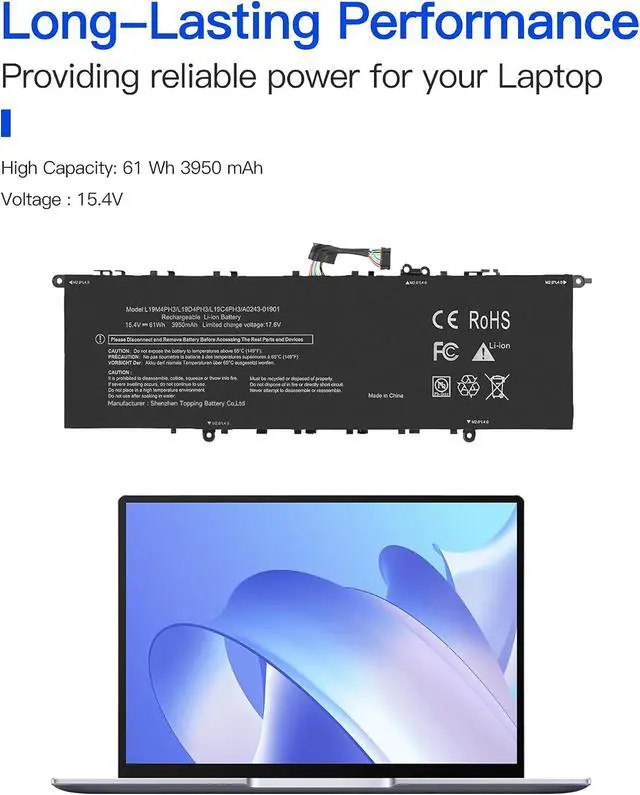 Alt view image 2 of 4 - L19M4PH3 Laptop Battery for Lenovo Ideapad Yoga Slim 7 Pro 14ARH5 14ITL5 14ACH5 14IHU5 L19D4PH3 L19C4PH3 SB10Z49516 5B10Z49518 SB10Z49515 5B10Z49514 SB10Z49517 5B10Z49519
